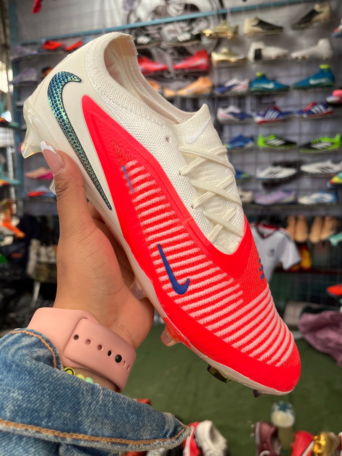 Nike Phantom 6 Elite White and Orange Firm Ground FG Kids Football Boot